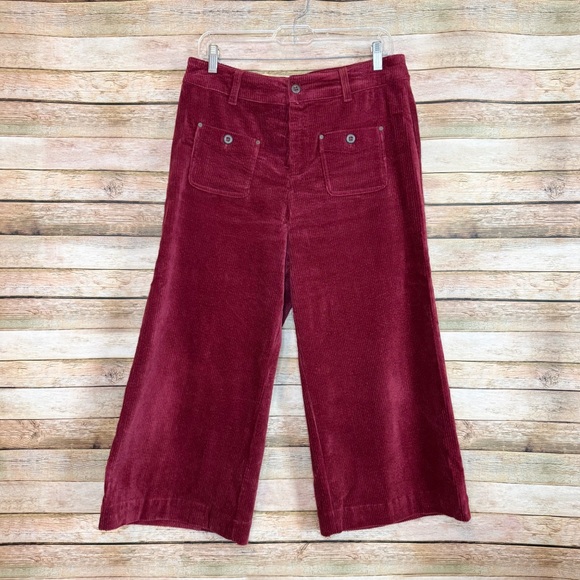 Sundance Womens Lauren Chic Maroon Corduroy Wide Leg Cropped Pants Size 8 - Picture 1 of 10